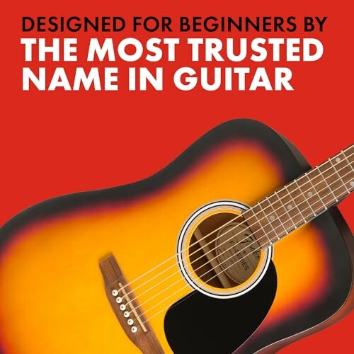 Advertisement for a beginner guitar with a sunburst design.