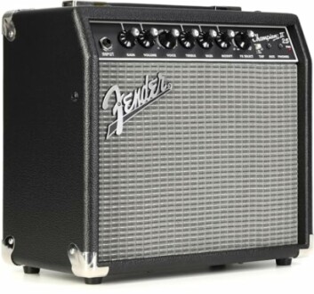 Fender guitar amplifier with control knobs and logo.