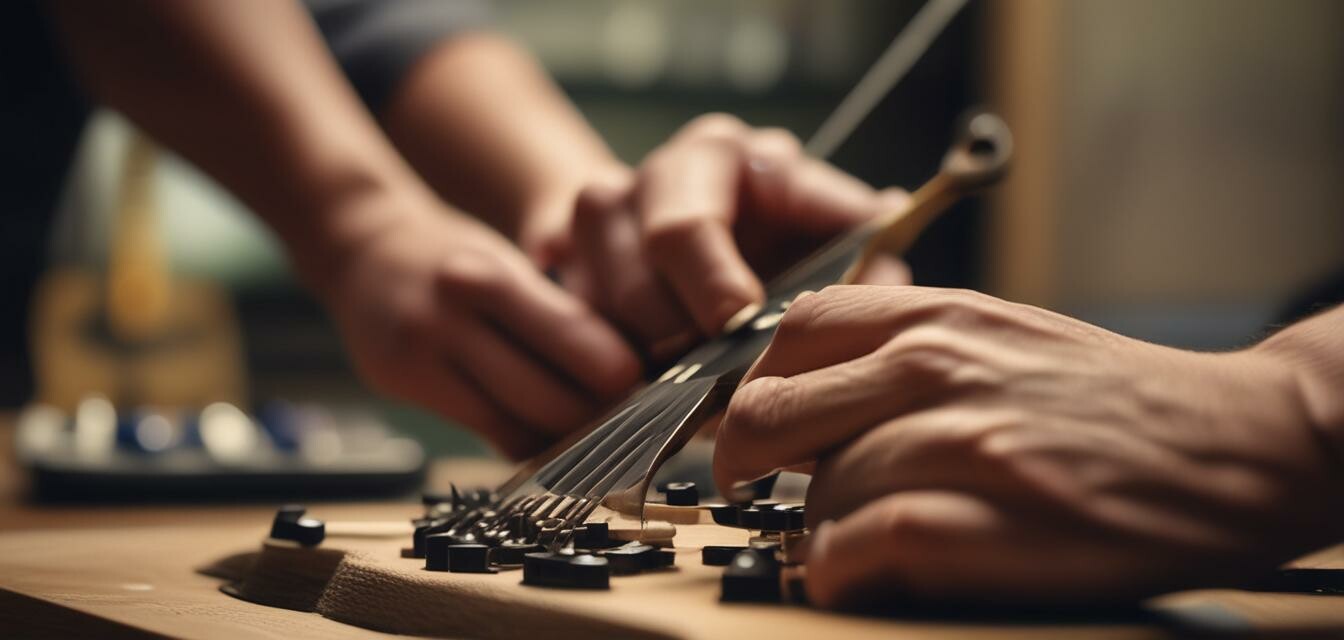 Skilled artisans working on custom guitars.